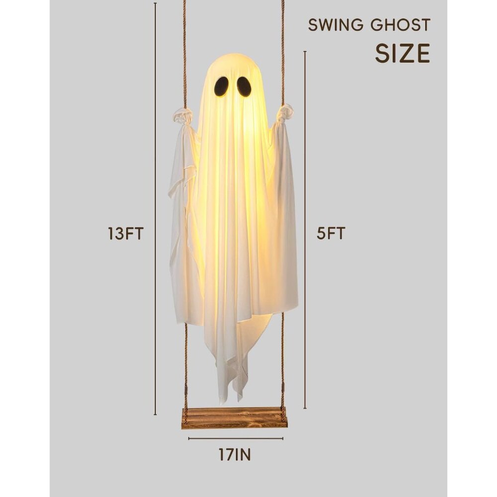 Halloween Decorations Outdoor - 5 FT Large Hanging Swing Ghost Halloween Decor w - Picture 2 of 8